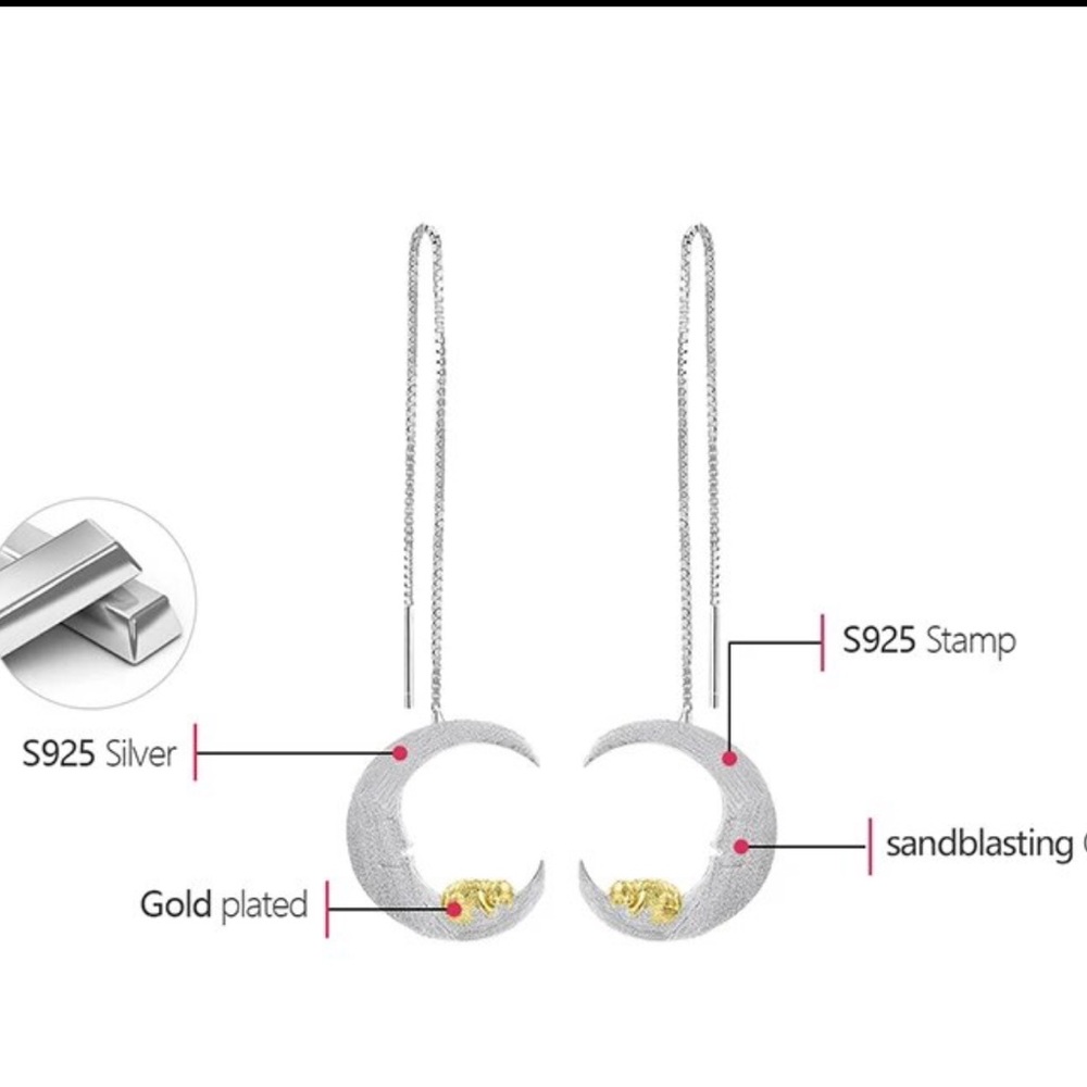 Artisan Handmade 925 Silver Dangle Moon Earrings - Picture 8 of 8
